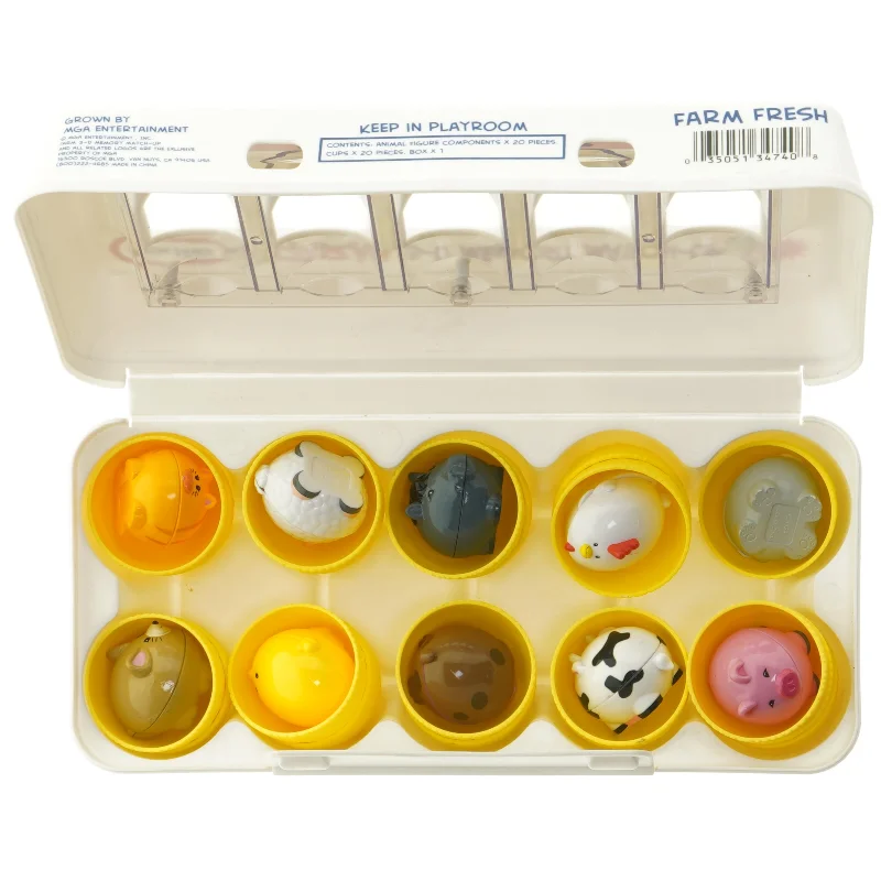 Legetøjsæggebakke med plastikkyllinger