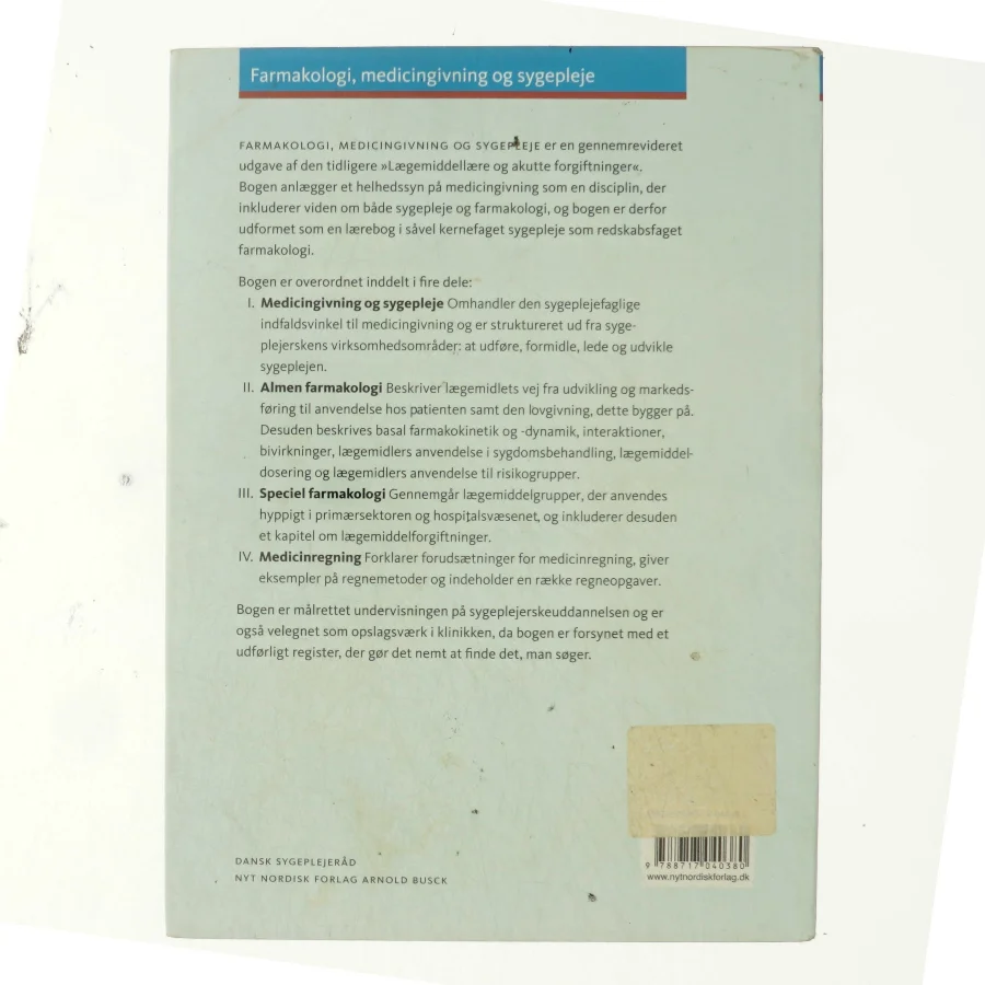 Farmakologi, medicingivning og sygepleje (Bog)