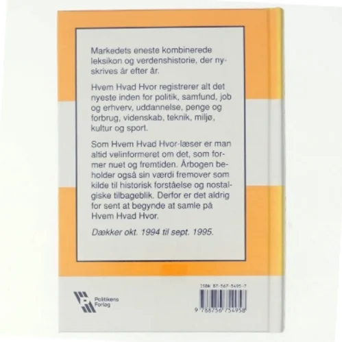 Hvem hvad hvor '96 : Politikens årbog af Hjalmar Petersen, Else Persson, Vibeke Hedemann (Bog)