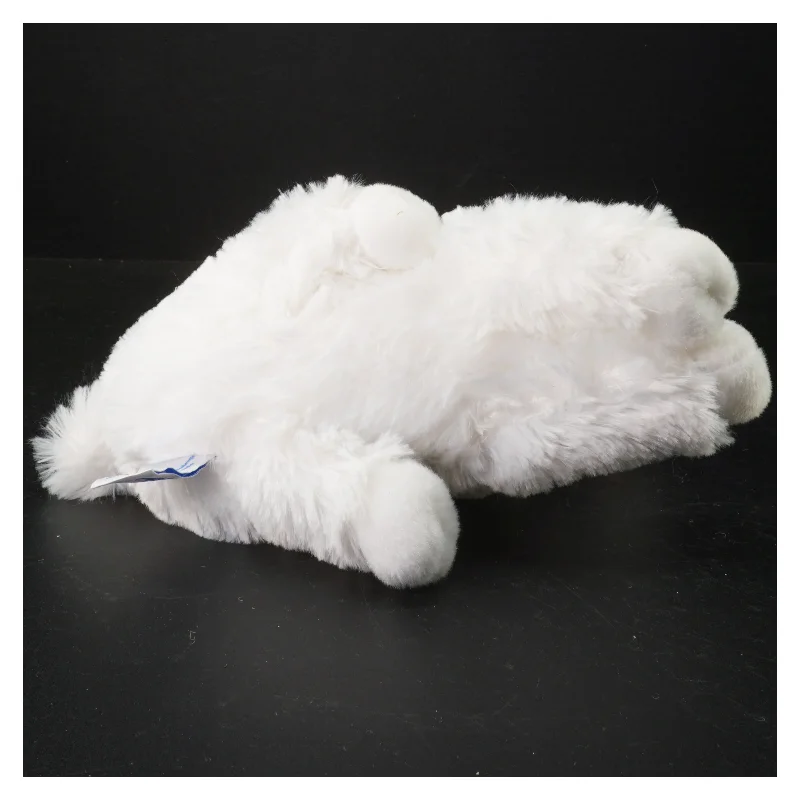 Hvid plyskanin med blåt bånd fra Lambi (str. 24 x 11 cm)