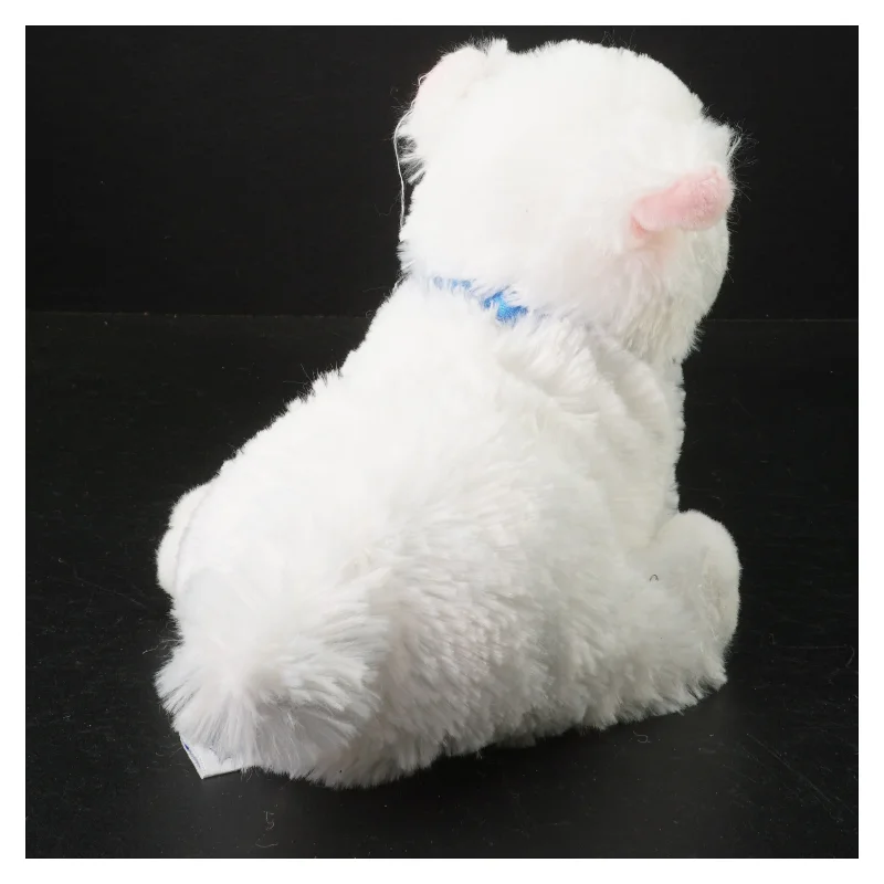 Hvid plyskanin med blåt bånd fra Lambi (str. 24 x 11 cm)