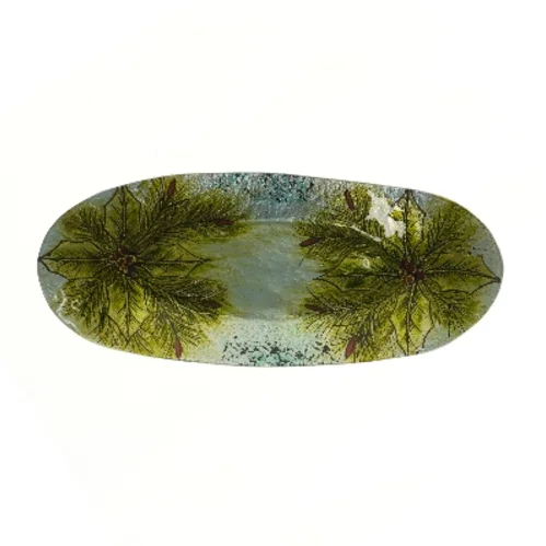Oval glasfad med bladmotiv (str. 44x18 cm)