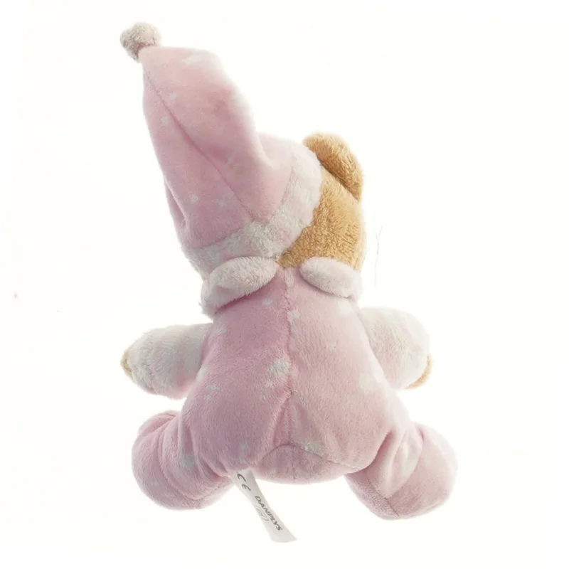 Bamse med lyserødt nattøj og hue fra Danplys (str. 14 cm)