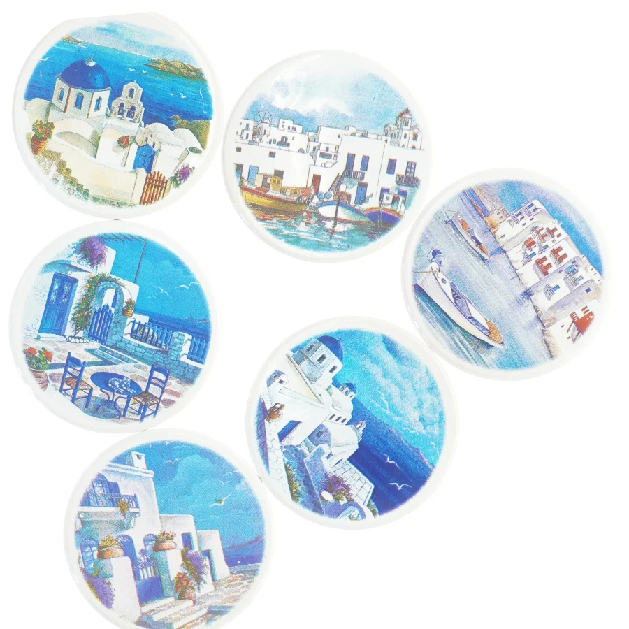 Bordskåner sæt med middelhavske motiver (str. Ø 9 cm)