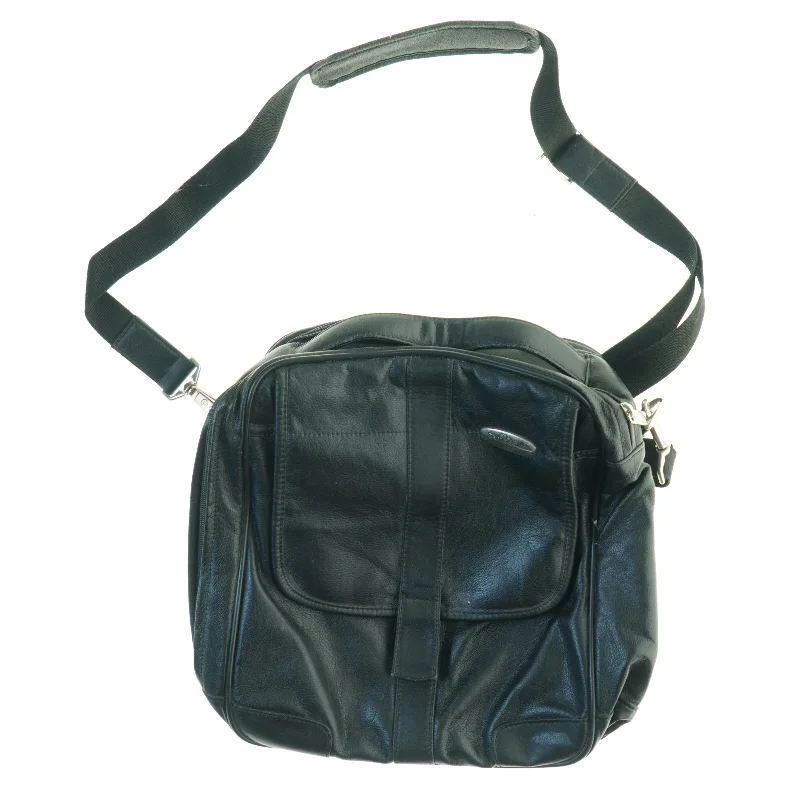 Sort skuldertaske i læder (str. 30 x 34 cm)