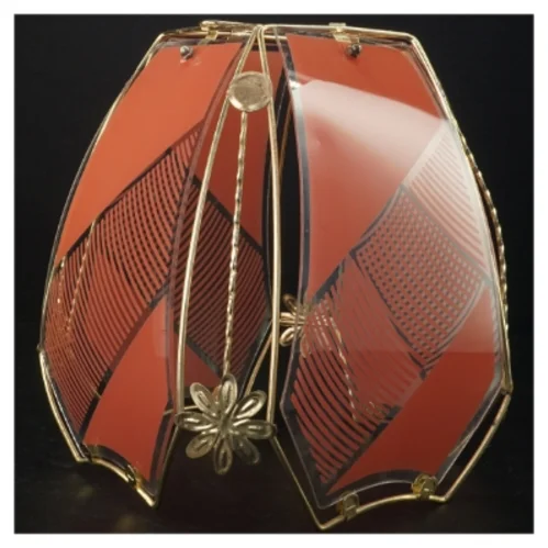 Lyserød glas lampeskærm med metaldekoration (str. 24 x 21 cm)