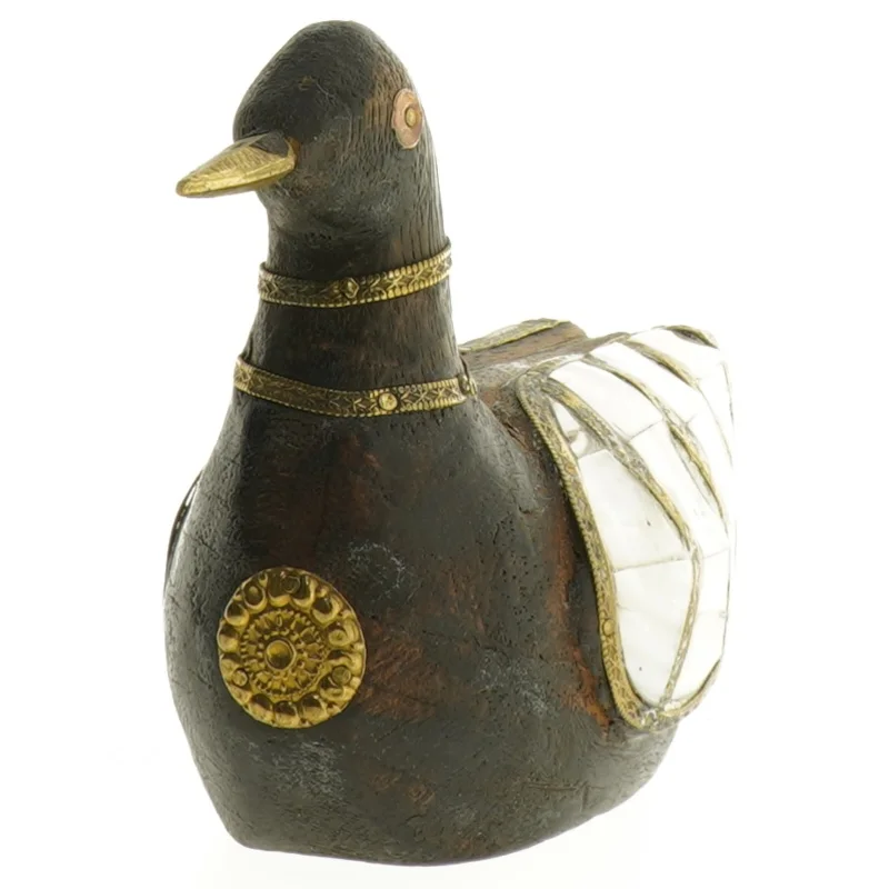 Figur af and I Perlemor,  Træ og Metal (str. 14 x 6 cm)