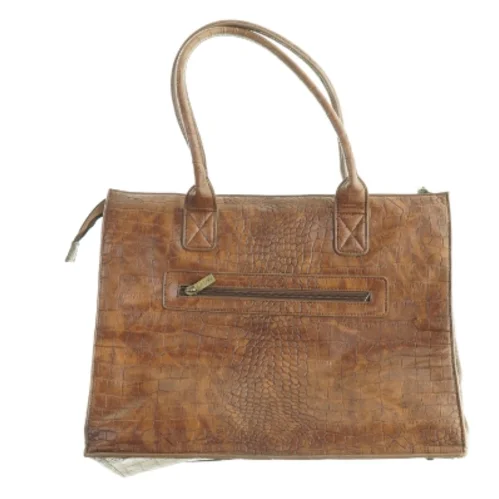 Brun rummelig skindtaske med krokodillepræg fra Bon Goût (str. 40 x 32 x 18 cm)