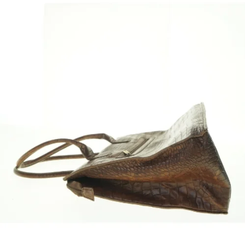 Brun rummelig skindtaske med krokodillepræg fra Bon Goût (str. 40 x 32 x 18 cm)