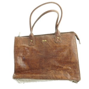 Brun rummelig skindtaske med krokodillepræg fra Bon Goût (str. 40 x 32 x 18 cm)