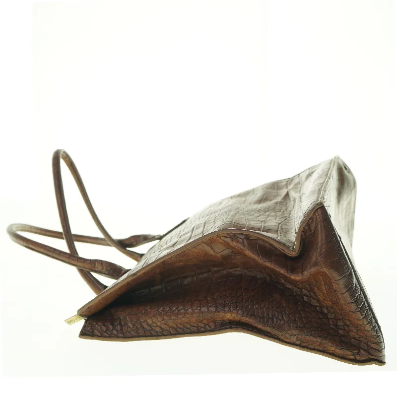 Brun rummelig skindtaske med krokodillepræg fra Bon Goût (str. 40 x 32 x 18 cm)