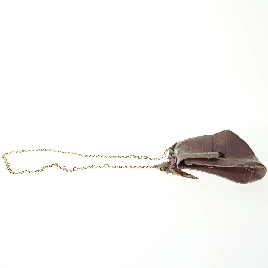 UBRUGT Krokopræget Crossbody Skulder Taske med tørklæde og guld kæderem (str. 18 x 16 cm)
