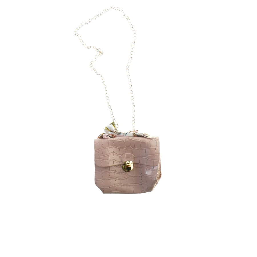 UBRUGT Krokopræget Crossbody Skulder Taske med tørklæde og guld kæderem (str. 18 x 16 cm)