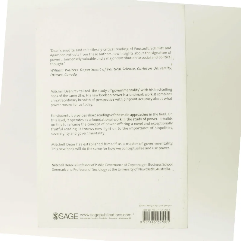 Signature of power : governmentality, sovereignty and biopolitics af Mitchell Dean (Bog)