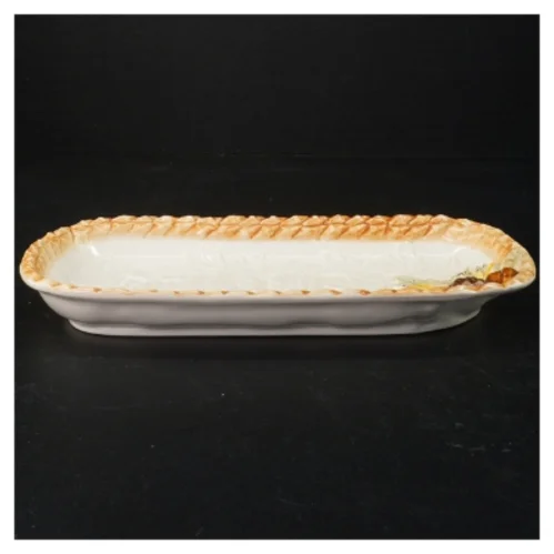 Fad i keramik med blade og frugtmotiv (str. 27 cm)