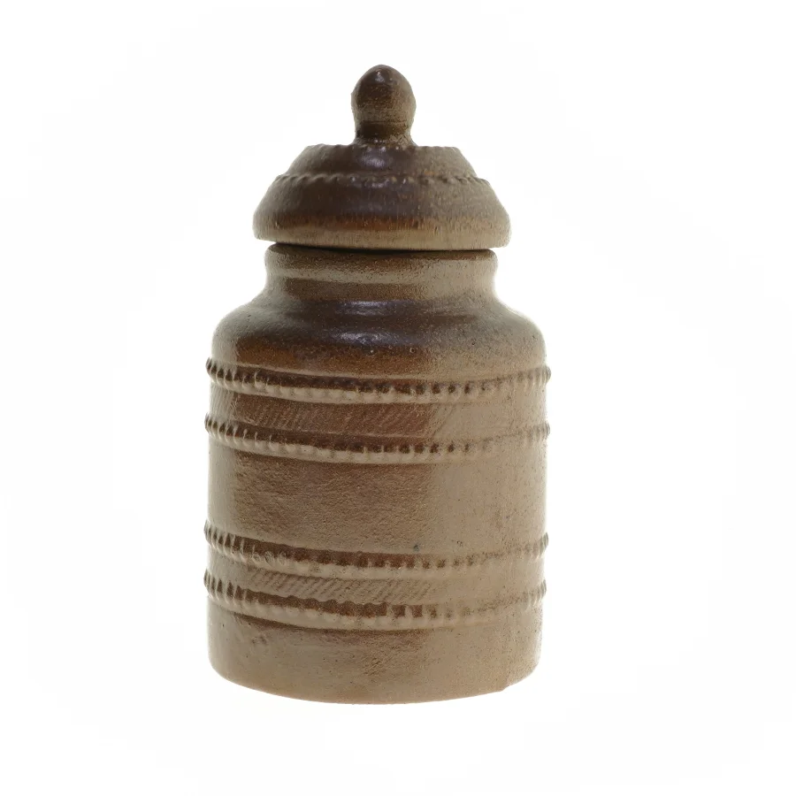 VINTAGE Keramik krukke med låg (str. 15 cm)
