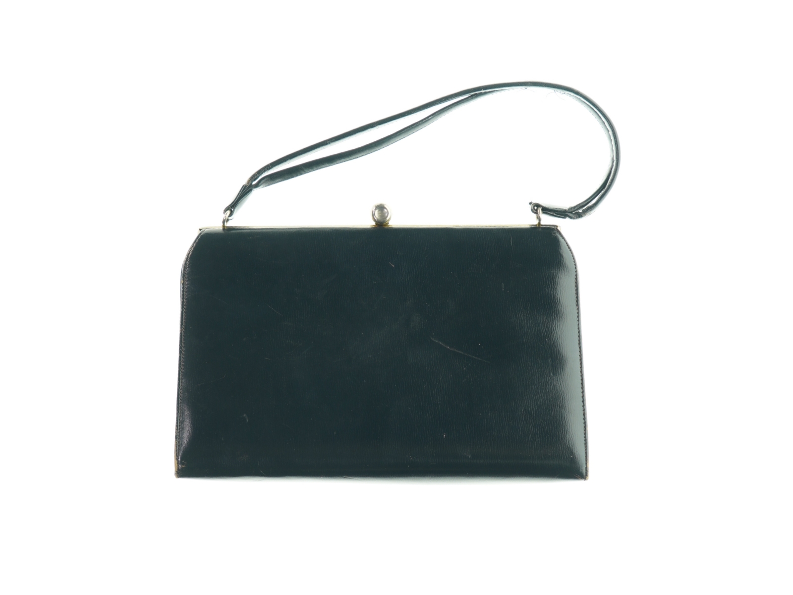 Vintage læder Håndtaske med klikåbning (str. 27 x 17 cm)