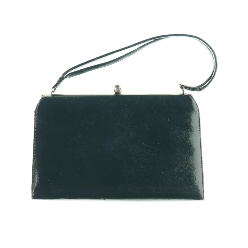 Vintage læder Håndtaske med klikåbning (str. 27 x 17 cm)