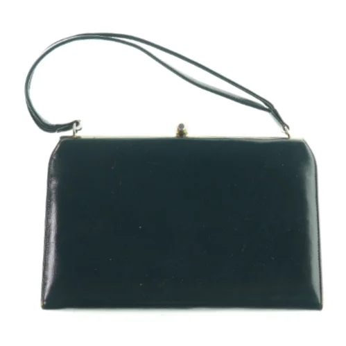 Vintage læder Håndtaske med klikåbning (str. 27 x 17 cm)