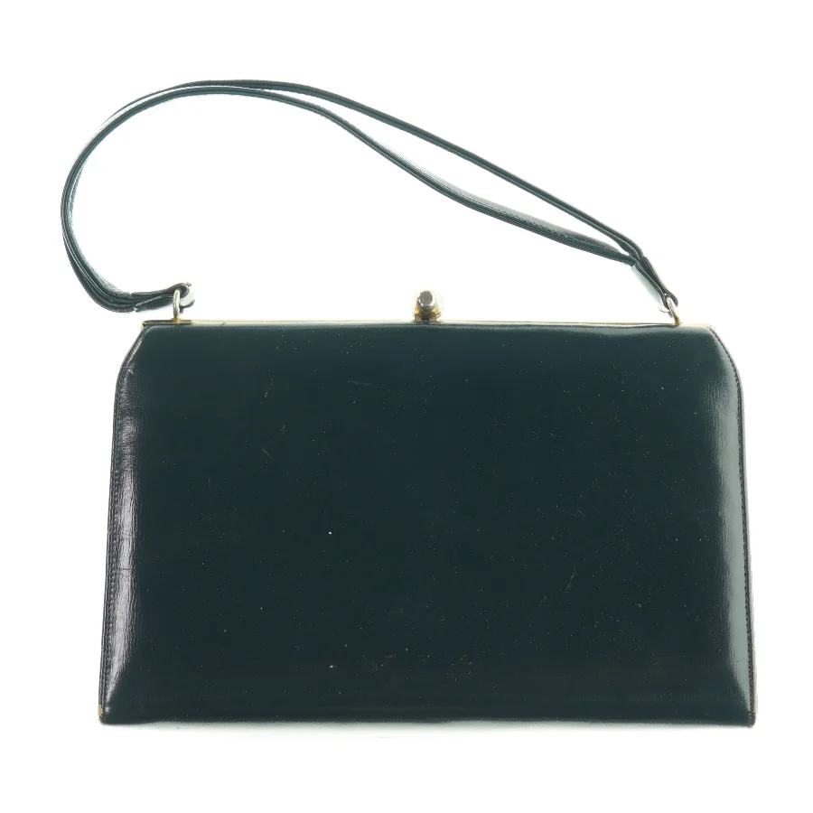 Vintage læder Håndtaske med klikåbning (str. 27 x 17 cm)