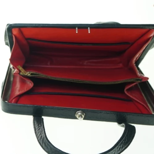 Vintage Læder Hånd Taske fra Bon Gout, foret med rødt læder (str. 30 x 20 cm)