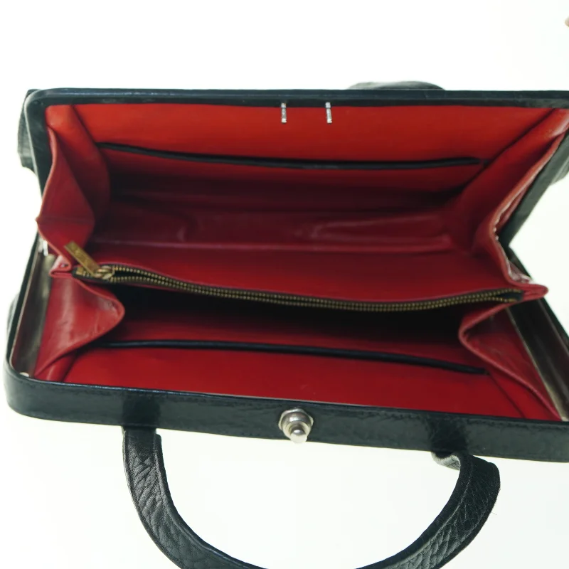 Vintage Læder Hånd Taske fra Bon Gout, foret med rødt læder (str. 30 x 20 cm)