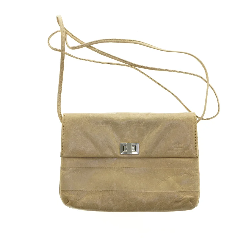 Beige Læder Crossbody skuldertaske (str. 23 x 17 cm)