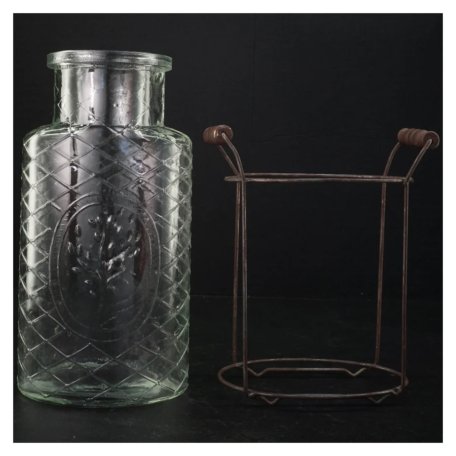 Rustik Glasvase med metalholder (str. Glasset 25,5 x 13 x 9 cm)