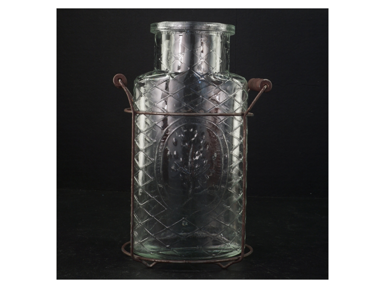 Rustik Glasvase med metalholder (str. Glasset 25,5 x 13 x 9 cm)