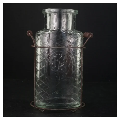 Rustik Glasvase med metalholder (str. Glasset 25,5 x 13 x 9 cm)