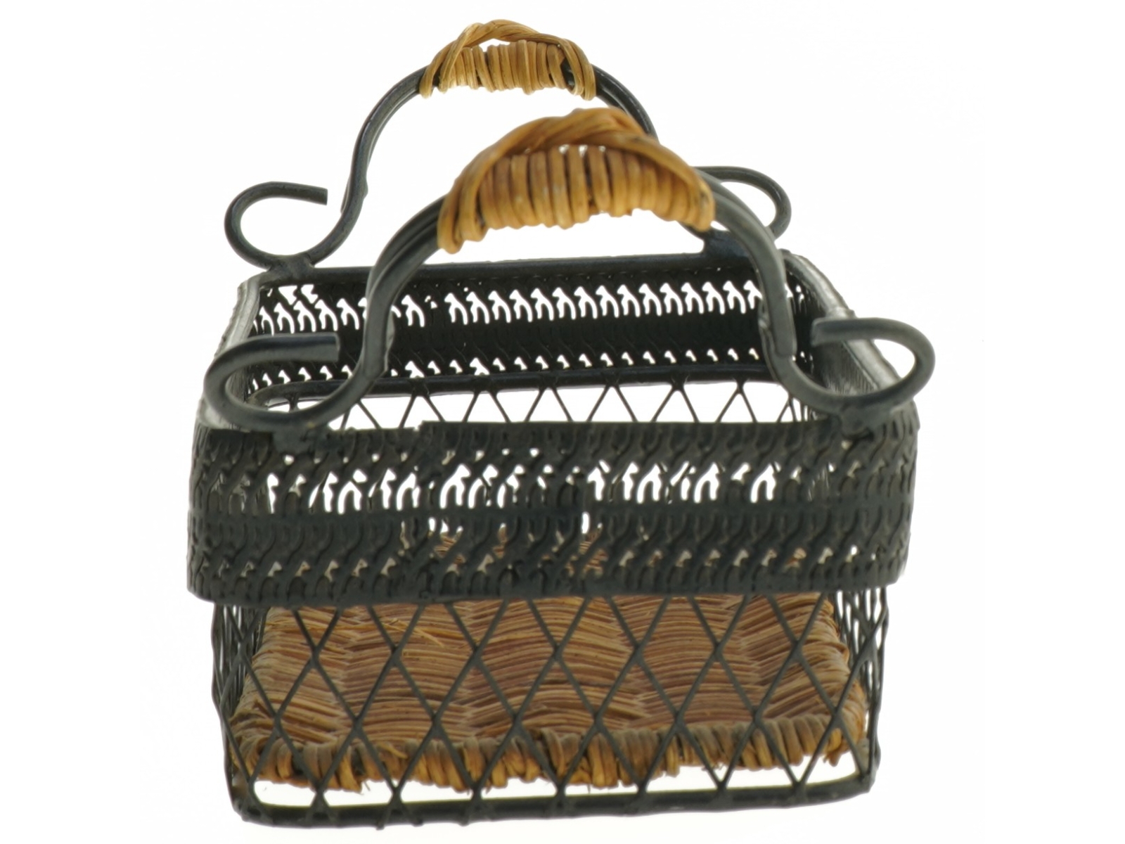 Metalkurv med håndtag og flet (str. 21 x 13 cm)