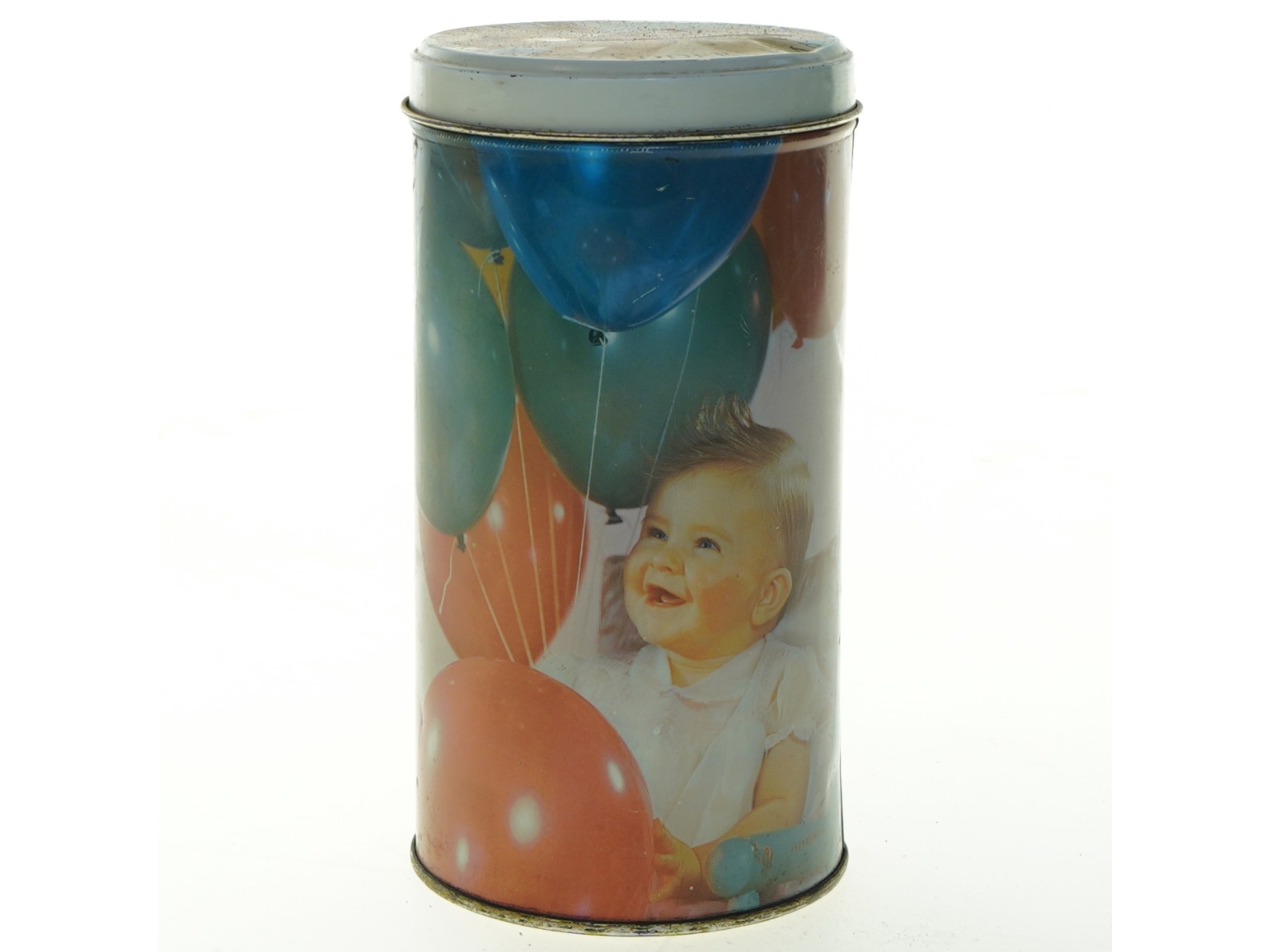Vintage Irma Rund metaldåse med børneprint (str. 19 cm)