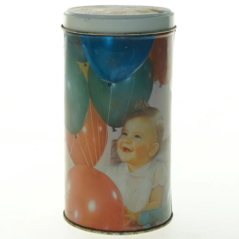 Vintage Irma Rund metaldåse med børneprint (str. 19 cm)