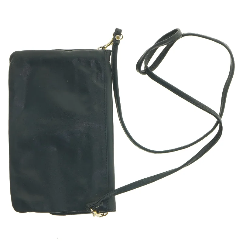 Sort Crossbody skuldertaske i blød glat læder med aftagelig og indstillelig rem (str. 22 x 14 cm)