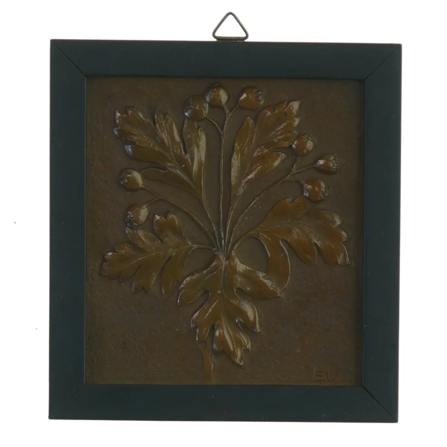 Kobber Væg Relief med blomstermotiv (str. 13,5x12,5 cm)