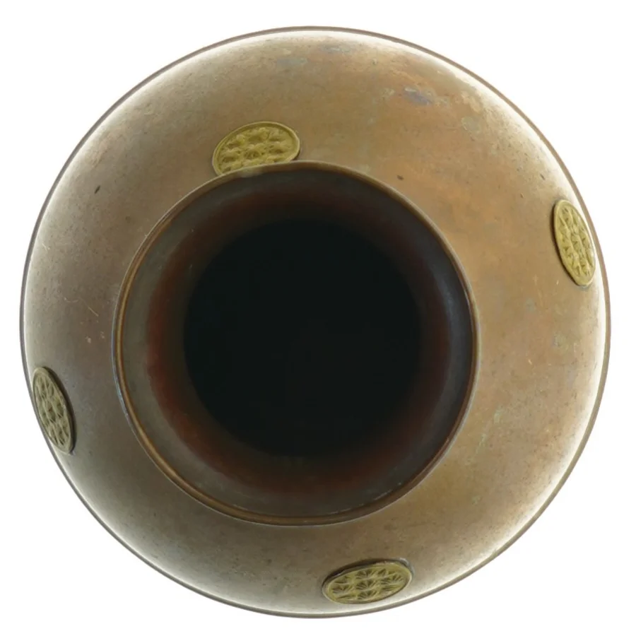 Kobber vase med messing medaljoner (str. 16 cm)