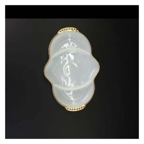 Fire King Hvid Opaline mælkeglas ovnfast fad med guldkant fra Fire King (str. 28 x 20 cm)