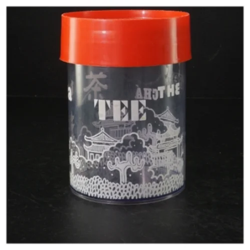 Gennemsigtig opbevaringsboks med rødt låg (str. H. 14 cm)