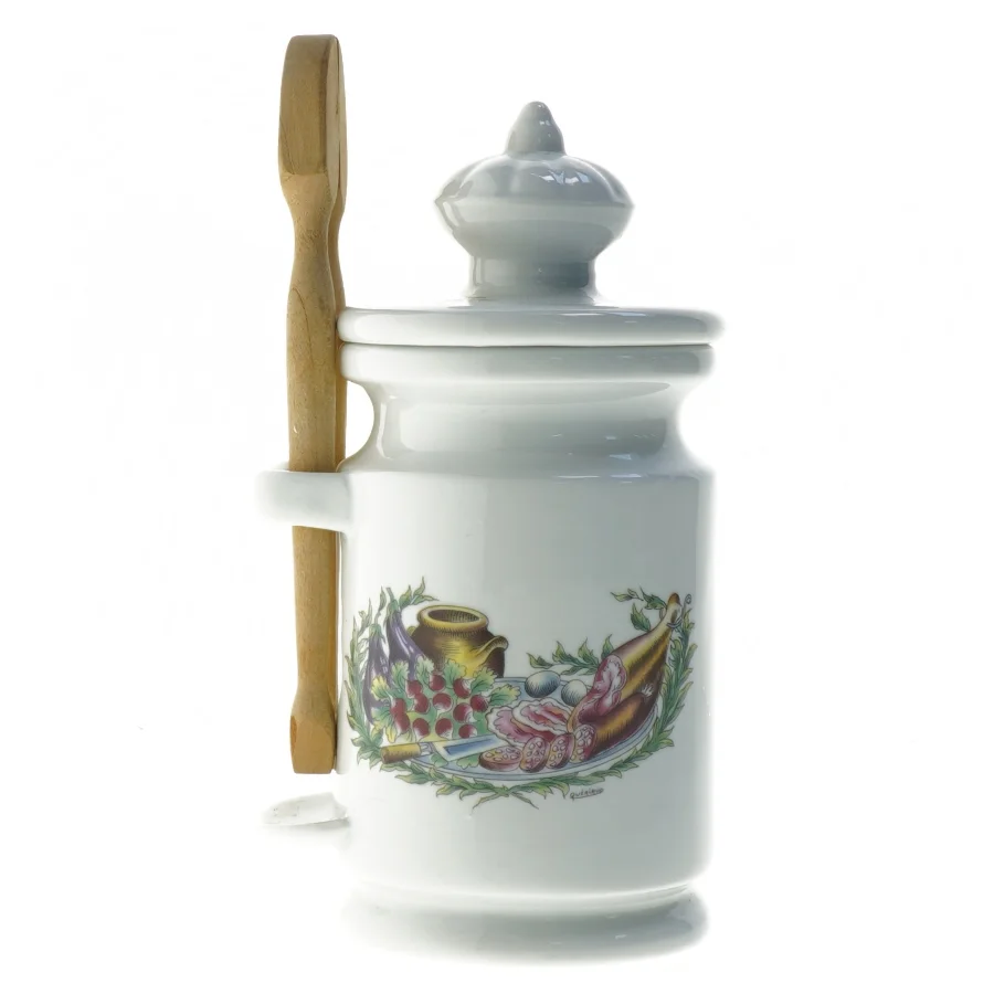 Fransk Keramikkrukke med låg og tang (str. 20 cm)