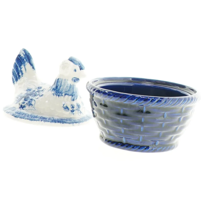 Dekorativ porcelæns høne krukke med låg (str. 12 x 12 cm)