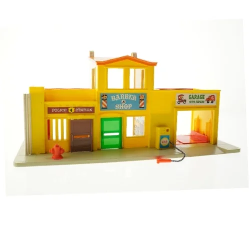 Fisher Price 1970'er butik og garage legetøj (str. 44,5 x 15,5 cm)