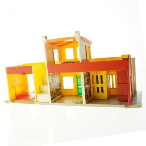 Fisher Price 1970'er butik og garage legetøj (str. 44,5 x 15,5 cm)