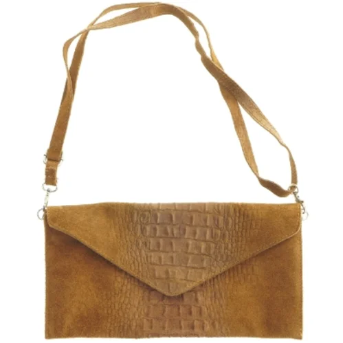 Brun skuldertaske i ruskind med krokodillepræg (str. 30,5 x 16 cm)