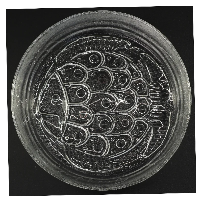 Glas serverings fad med fiskemotiv i bunden (str. 22 x 6 cm)