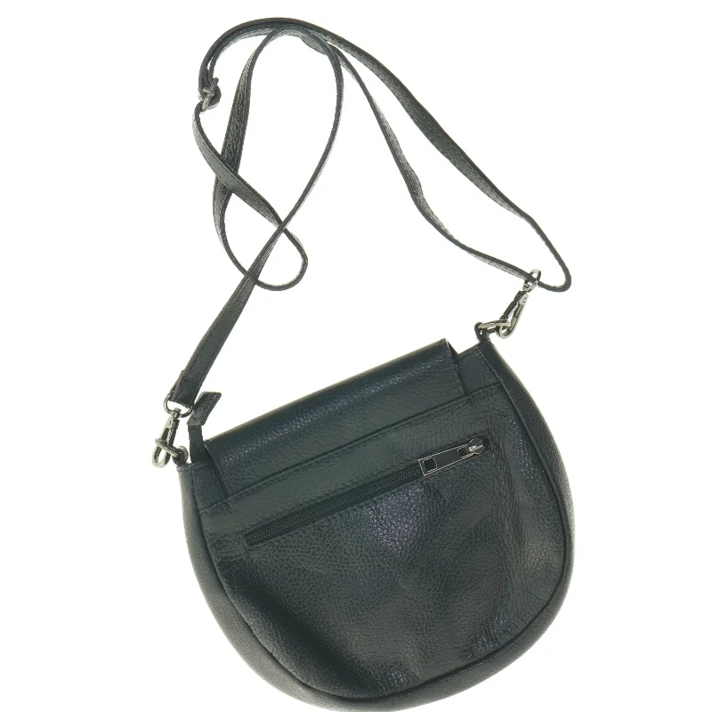 Sort Crossbody skuldertaske I blødt præget læder (str. 22 x 23 cm)