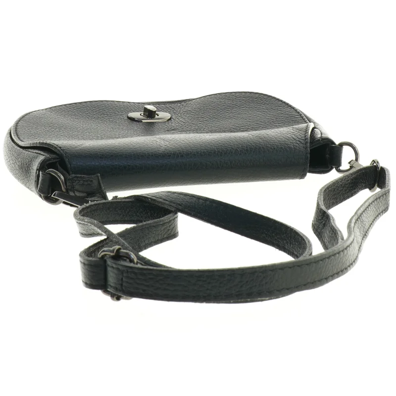 Sort Crossbody skuldertaske I blødt præget læder (str. 22 x 23 cm)