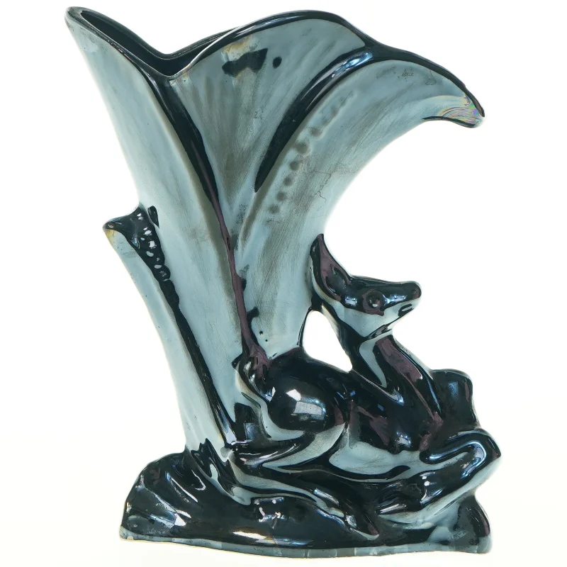 Italiensk Keramik Vase med Hjorte figur (str. 21 cm)