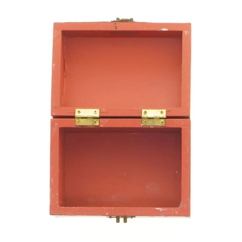 Firkantet trææske med blomsterdekoration (str. 14,5 x 10 x 9 cm)