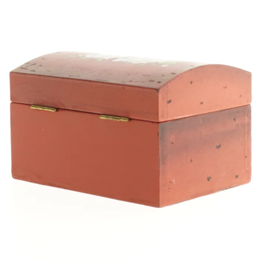 Firkantet trææske med blomsterdekoration (str. 14,5 x 10 x 9 cm)