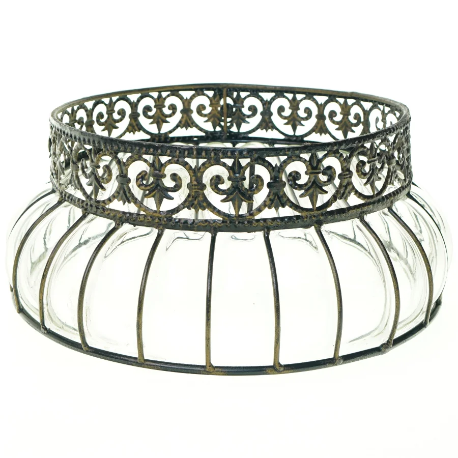 Skål af Glas støbt i metal ramme (str. 30 x 13 cm)